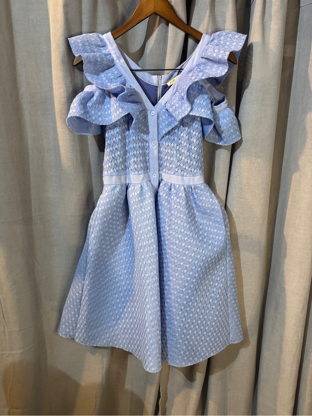 Maje Light Blue Ruffle-Trim Dress
